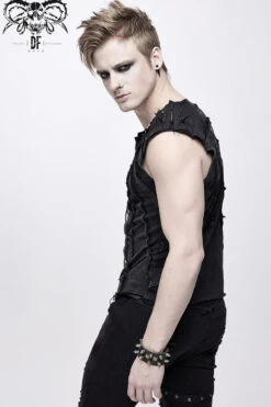 Black Patchwork Unedged Coarse Grain Leather Long Pointed Nails Distressed Men's Punk Vest -LolitaInside 0d32a949f16b58a2c3c2dddf9804a827