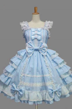 Lace Square Neck Cap Sleeve Knee Length Ruffled Bowknot Sweet Lolita Dress -LolitaInside 0d38c90520247fab492e22c1588b61f4