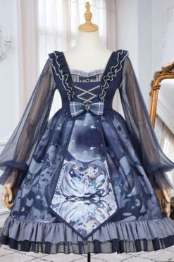 Dark Blue Unicorn Print Long Sleeves High Waisted Ruffled Classic Lolita OP Dress -LolitaInside 0d3f3f54e9ea2f5b1645fe409035d0a8