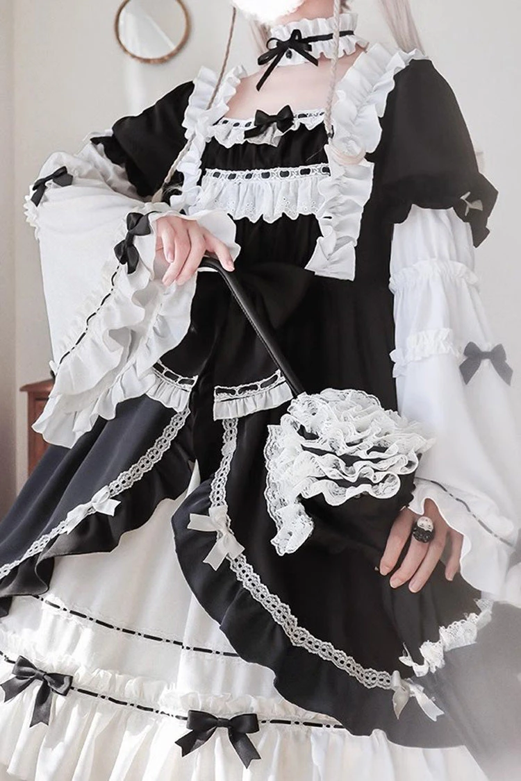 White/Black Long Sleeves Cardigan Bowknot Maid Gothic Lolita Dress 6 White/Black Long Sleeves Cardigan Bowknot Maid Gothic Lolita Dress - Image 4