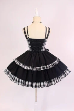 Black/White Plaid Print Color Contrast Leather Buckle Bowknot Ruffle Gothic Lolita JSK Dress -LolitaInside 0e37a9b63b70cab267acd0a965ad4a74