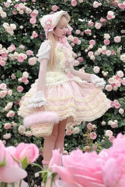 Pink/Yellow Dream Lace Romantic Bowknot Princess Sweet Lolita Skirt Dress -LolitaInside 0e57e9ddf5cf3425d920e6200ef2a2d1