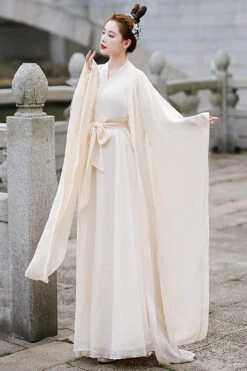 Beige Chang'E Ancient Costume Elegant Wide Sleeves Classic Hanfu Dress -LolitaInside 0e892e98a65aedb1d11c4052adfe90cf