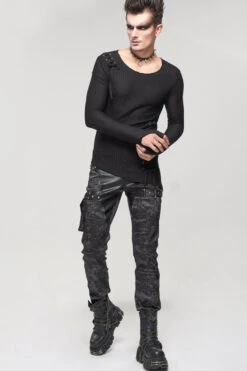 Black Punk Do Old Print Detachable Multi-Pocket Splicing Metal Rivet Decoration Men's Long Pants -LolitaInside 0eacc17c01b832c13580d92e3f681522
