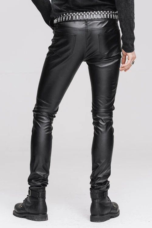 Black Wear Synthetic Leather Basic Model Punk Tight Mens Pants 8 Black Wear Synthetic Leather Basic Model Punk Tight Mens Pants - Image 6