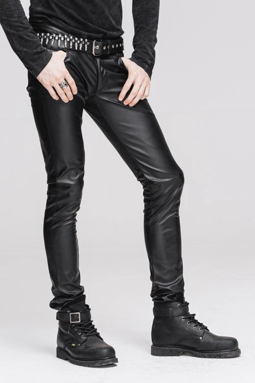 Black Wear Synthetic Leather Basic Model Punk Tight Mens Pants 5 Black Wear Synthetic Leather Basic Model Punk Tight Mens Pants - Image 3