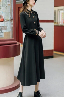 Solid Color Navy Style Vintage Lapel Collar High Waisted Long Sleeves Classic Lolita Dress -LolitaInside 0f44dba50042d96ed333baecb62c3752