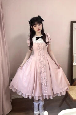 Pink Annie's Gift Short Sleeves Bowknot Sweet Lolita Dress (Plus Size Support) -LolitaInside 0fa29b3897498ebbf50c00544e546701