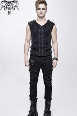 Black Patchwork Unedged Coarse Grain Leather Long Pointed Nails Distressed Men's Punk Vest -LolitaInside 0fc16d077f01ac7b3c4f3d799749450c