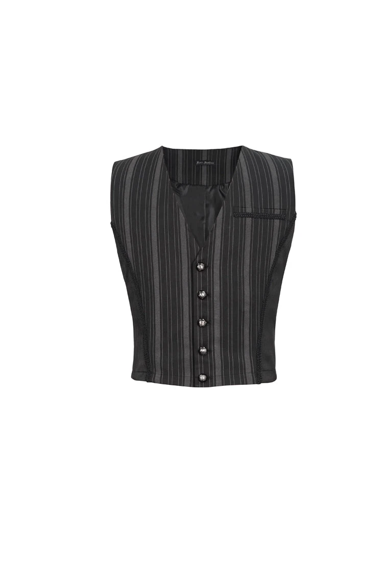 Black Retro Micro-Elastic Thick Stripe Stitching Three-Dimensional Texture Detachable Men's Punk Swallowtail Vest 9 Black Retro Micro-Elastic Thick Stripe Stitching Three-Dimensional Texture Detachable Men's Punk Swallowtail Vest - Image 7