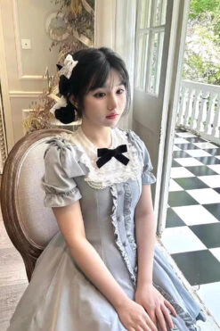 Light Blue Annie's Gift Short Sleeves Bowknot Short Version Sweet Lolita Dress (Plus Size Support) 17 Light Blue Annie's Gift Short Sleeves Bowknot Short Version Sweet Lolita Dress (Plus Size Support) -LolitaInside 104f2ea4a7be84f4396bb66c3f898367