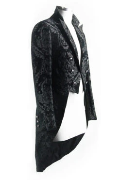 Black Gothic Jacquard Mens Coat With Slit -LolitaInside 107b61333ec7ff05ddb1ed7d838550c7