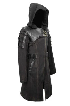 Brown Hooded Denim Tattered Long Mens Punk Coat -LolitaInside 108b702f54cf8f7d0e6f5e7aecb70481