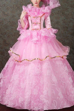 Half Sleeves Diamond Button High Waisted Hollow Embroidery Floral Print Multi-Layer Victorian Lolita Prom Dress