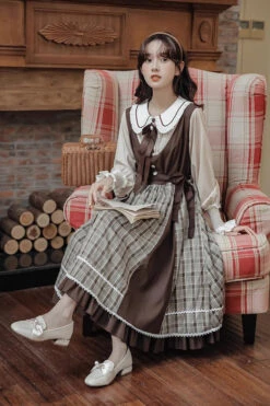 White/Brown Campus Style Doll Collar Lantern Sleeves Plaid Sweet Lolita OP Dress -LolitaInside 10c60ed5610dafb9405e2a8613ca2a74 b3b2e080 2507 4d9f 8f4a 226b18810fec