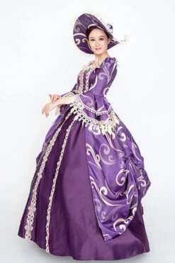 Purple Half Sleeves Trumpet Sleeves High Waisted Print Victorian Lolita Prom Dress -LolitaInside 10fffca56d0d181683b6176df123c459