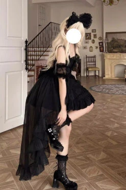 Black Sleeveless Multi-layer Ruffle Bowknot Gothic Lolita Jsk Dress -LolitaInside 115fc4121e139cfe62237894660edc2b