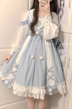 White/Blue Navy Collar Long Sleeves Print Ruffle Bowknot Sweet Princess Lolita Dress -LolitaInside 1164a2fec6fc2e580fc4426d303ec6e6