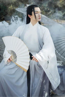 Gray Transition Chiffon Wide Sleeves Chinese Style Three Piece Suit Classic Mens Hanfu -LolitaInside 11ce34686cdee9b0581d38eb1c008cae