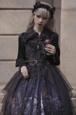 Black Witch Town Print With Veil Gothic Lolita JSK Dress -LolitaInside 11f05fb10b9ecb999738d936d932b797