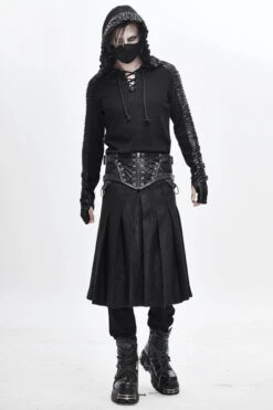 Black Punk Metallic Mist Textured Leather Waistband Grain Pleated Mens Kilts 10 Black Punk Metallic Mist Textured Leather Waistband Grain Pleated Mens Kilts -LolitaInside 126ab3ee6db9cb3594ad63a024143e77