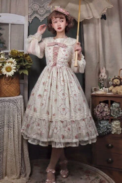 Pink Elegant Vintage Rose Print Multi-Layer Ruffled Sweet Lolita JSK Dress -LolitaInside 1292cfe45dffe8de1ee79f9dd571d5ef c2a8e8c3 f45b 49e1 9216 c2e22dab4233