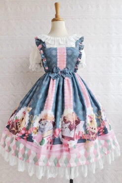 Chocolate Cat Print Ruffled High Waisted Sweet Lolita JSK Dress -LolitaInside 129dc650786529dc478783fead11a1c3