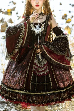 Wine Vintage Hanayome Eye Of Red Heart Bowknot Multi-Layer Ruffled Classic Lolita JSK Dress