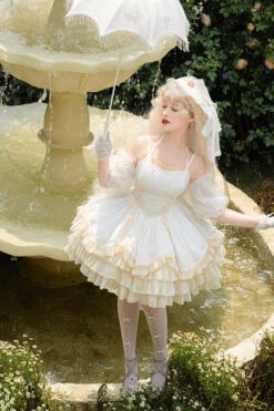 White Gorgeous French Court Ruffle Princess Sweet Lolita Tiered Dress -LolitaInside 12d9817a1308d60e08345615bd00a17c
