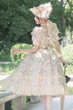 Multi-Color Daisy Print Cherry Embroidery Edwardian Collar Short Sleeves Sweet Lolita Dress -LolitaInside 1397a5e0ca61f05d20f7931b6ce7dd25