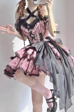 Pink Medea Kiss Short Sleeves Gothic Lolita JSK Tiered Dress 10 Pink Medea Kiss Short Sleeves Gothic Lolita JSK Tiered Dress -LolitaInside 139bb40779ed2f4634c4143b5ab21302