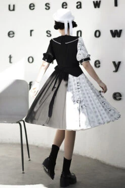 Black/White Stitching Chinese Style Bamboo Print High Waisted Sweet Lolita Dress -LolitaInside 13b9d3f95febcdbb556b72960a7faed9