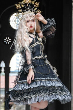 Black Starry Night Square Collar Bowknot Multi-Layer Ruffled Cardigan Gothic Lolita JSK Dress With Detached Sleeves -LolitaInside 13be903080f986c996f6a9d8ac27423b