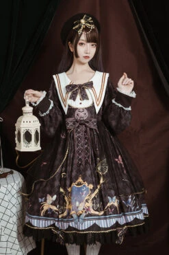 Black Navy Collar Long Sleeves Butterfly Print Ruffle Bowknot Gothic Elegant Princess Lolita Dress -LolitaInside 13e74fe1e8cf429b924474cf53ea1c9d