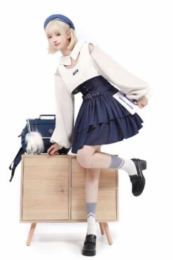 Dark Blue Double Layer Ruffle Sweet Lolita Jsk Dress -LolitaInside 1404f6fe12c812741b6e800b300c8348