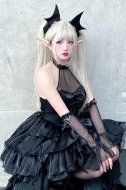 Pure Black Little Devil Sexy Princess Slim Gothic Lolita Strapless Tiered Dress -LolitaInside 141a3f93f0539e8426f3520593b36cda