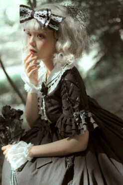 Black Short Sleeves High Waisted Bowknot Ruffled Multi-Layer Gothic Lolita Op Dress -LolitaInside 1444f973ad90e671cdcf8671f46cd97a