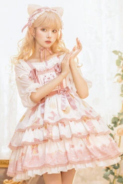 White Candy Bowknot Print Princess Sweet Lolita JSK Dress -LolitaInside 144c041debb9a6e1965d2463b157b1fa