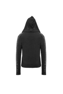 Black Chest Lace Up Vertical Stripes Woolen Splice Bright Crimped Fabric Hooded Men's Punk T-Shirt -LolitaInside 14db4676f48a80d920f51ab541cc4251