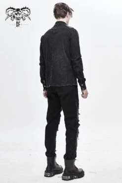 Black Asymmetric Left Shoulder Loop Mesh Rivet Snap Button Men's Punk Shirt -LolitaInside 14f79b622dcc0601a6fa6363cc1b39df