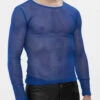 Blue Gothic Elasticity High Neck Long Sleeve Mesh Men's Shirt