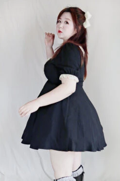 Black Lace Round Collar Short Sleeves High Waisted Plus Size Sweet Lolita Dress -LolitaInside 15785a4f5331a7d2683b1d6046061286 283d75b1 d95d 4ab7 a6e1 010a14ec2e3a