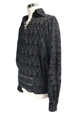 Black Lace Up Neckline Skull Printed Mens Gothic Blouse -LolitaInside 160ccdaaccb16c4701feceaa9d9c132d