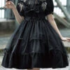 Black Elegant Round Collar Bowknot Short Sleeves High Waisted Gothic Lolita OP Dress -LolitaInside 161b11972563201034ccc3fe4c5494fc