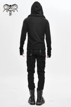 Black Chest Lace Up Vertical Stripes Woolen Splice Bright Crimped Fabric Hooded Men's Punk T-Shirt -LolitaInside 163f53caac4fa0b8377715291c81b121