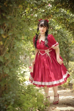 Square Collar Lace Short Sleeves High Waisted Plus Size Sweet Lolita OP Dress -LolitaInside 16c9b7eb7651158cfbe340ce0402253f