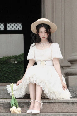 Elegant Vintage Tulip Square Collar Lantern Sleeves Multi-Layer Ruffled Classic Lolita OP Dress Short Version -LolitaInside 16e825e25c51e5296332c5afdd41b294