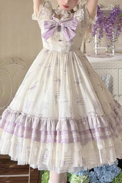 Letters And Poems Starry Bellflower Print Short Sleeve Square Neck Sweet Lolita Dress