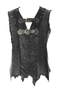 Black V-Neck Sleeveless Ripped Buckle Straps Men's Gothic Vest -LolitaInside 185363b2aa05ef4e49f04652338a147e