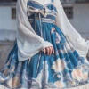 Blue White Tiger And Flowers Print Bowknot Chinese Style Classic Lolita Jsk Dress